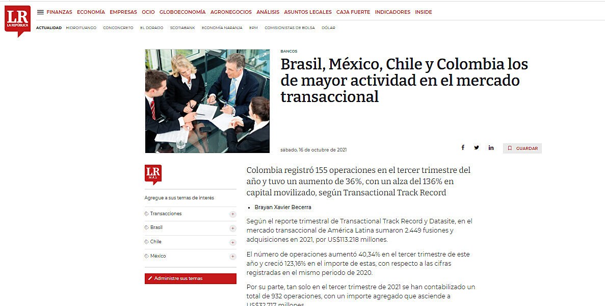 Brasil, México, Chile y Colombia los de mayor actividad en el mercado transaccional